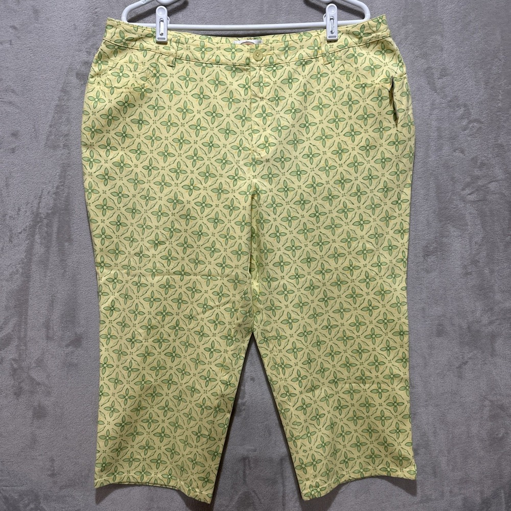 Talbots Petite Stretch Yellow Green Floral Flower Pattern Capri Pants Size 16